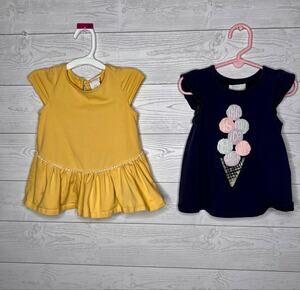 Maggie & Zoe Toddler Girls 2-Pack Tops Mustard Yellow Peplum & Navy Ice Cream 3T